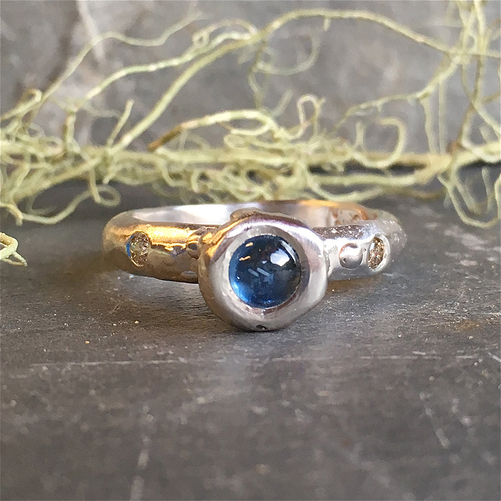 925 sterling silver ring Mens Ring w/ Cabochon Blue Sapphire